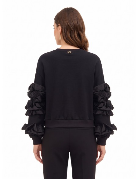 Sweatshirt de corte regular em algodão com folhos de tafetá nas mangas Rinascimento