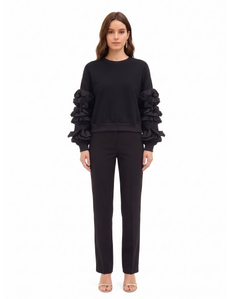 Sweatshirt Regular em Algodão com Folhos de Tafetá nas Mangas Rinascimento