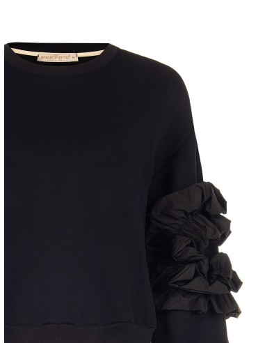 Sweatshirt regular em algodão com folhos de tafetá nas mangas Rinascimento
