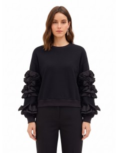 Sweatshirt regular de algodão com folhos de tafetá nas mangas Rinascimento