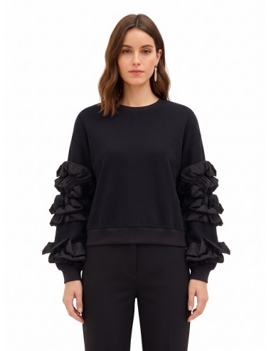 Sweatshirt regular de algodão com folhos de tafetá nas mangas Rinascimento