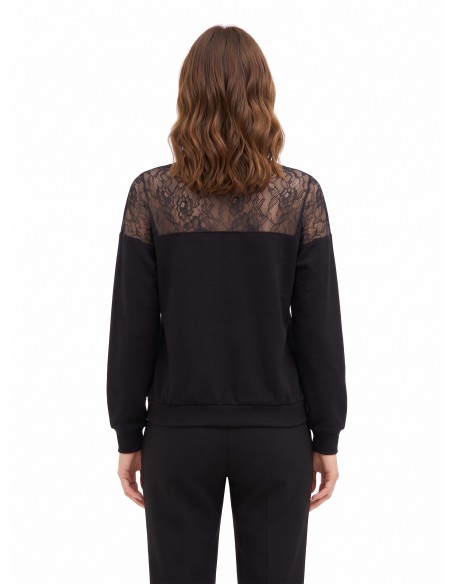 Sweatshirt oversized em algodão com aplicação de renda Rinascimento