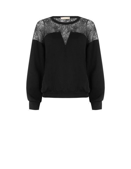 Sweatshirt oversized de algodão com aplicação em renda Rinascimento