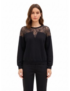 Sweatshirt oversized em algodão com aplicação em renda Rinascimento