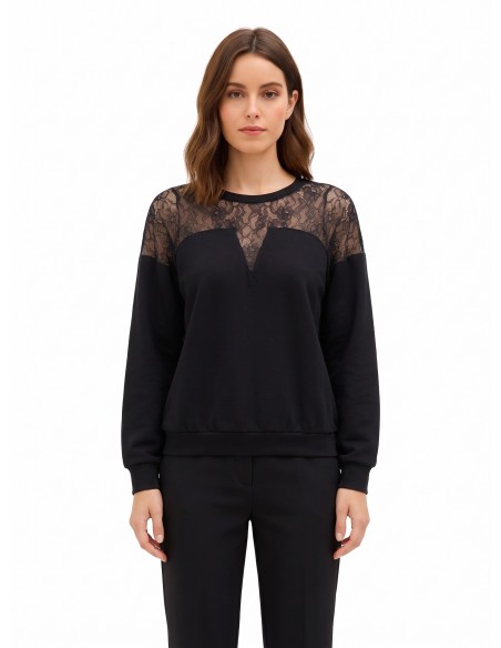 Sweatshirt oversized em algodão com aplicação em renda Rinascimento