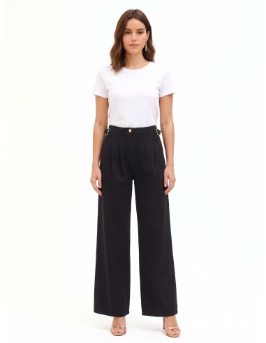 Jeans Super Wide Leg com Pregas e Fivelas nas Laterais Rinascimento