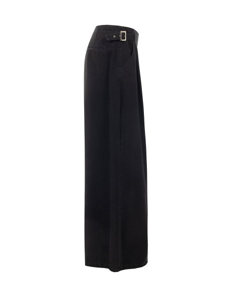 Jeans Super Wide Leg com pregas e fivelas nas ancas Rinascimento