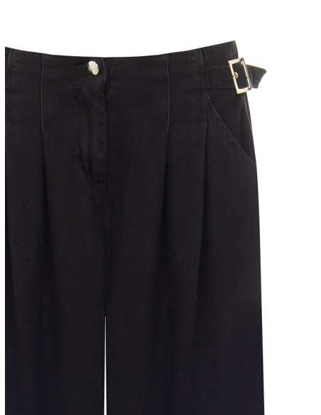 Calças de ganga super largas com pregas e fivelas nas ancas Rinascimento