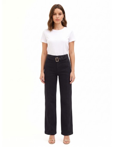 Jeans Wide Leg com Cintura Integrada e Costuras Centrais Rinascimento