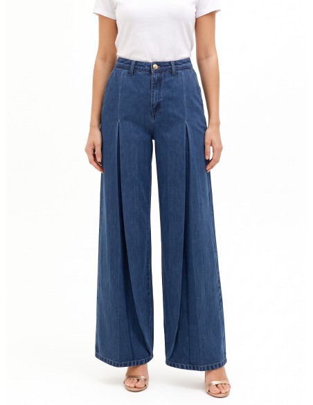 Jeans Wide Leg com Maxi Pregas Rinascimento