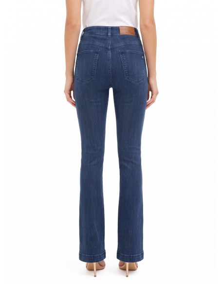 Jeans skinny à boca de sino, elásticos, com fechos frontais Rinascimento