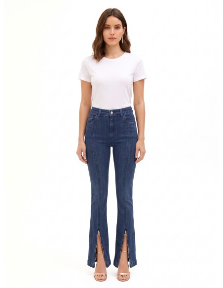 Jeans skinny de cintura subida, elásticos, com fechos à frente Rinascimento