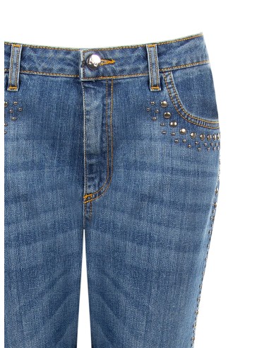Jeans à boca de sino elásticos com tachas e bainha desfiada Rinascimento