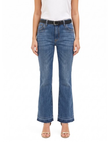 Jeans flare elásticos com tachas e bainha desfiada Rinascimento