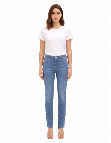 Jeans Straight Elásticos Lavagem Média Rinascimento