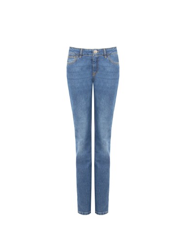 Jeans Straight Elásticos com Lavagem Média Rinascimento