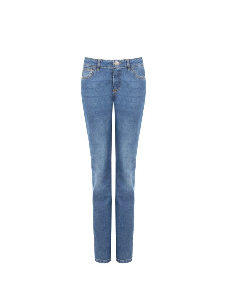 Jeans Straight Elásticos com Lavagem Média Rinascimento