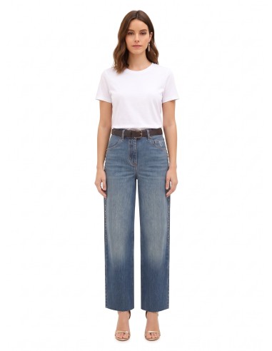 Jeans Wide Leg com tachas e cristais nas laterais Rinascimento