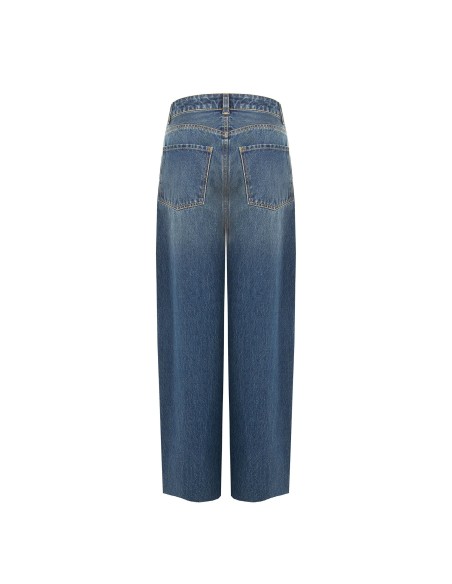 Jeans Wide Leg com tachas e cristais nas laterais Rinascimento