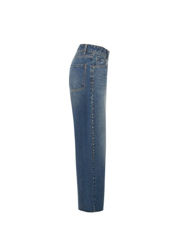 Jeans Wide Leg com tachas e cristais nas laterais Rinascimento