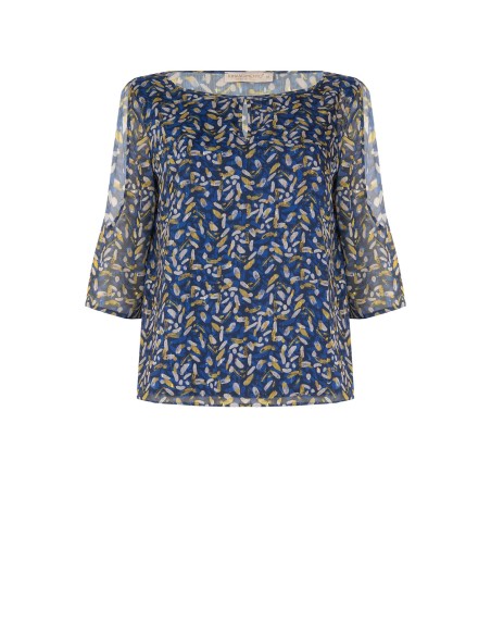 Blusa Curvy fluida em georgette com decote em gota, ombros descobertos e detalhes em lurex Rinascimento Curvy