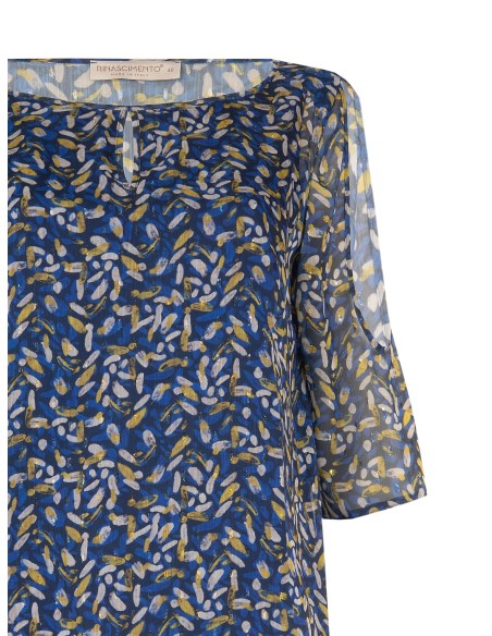Blusa Curvy fluida em georgette com decote em gota, ombros descobertos e detalhes em lurex Rinascimento Curvy