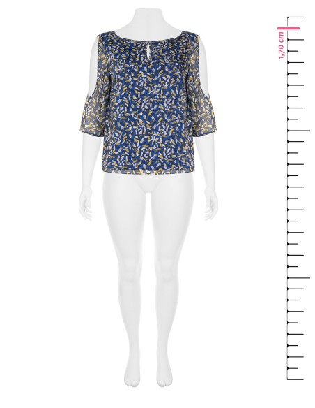 Blusa Curvy Fluida em Georgette com Decote em Gota, Ombros Descobertos e Detalhes em Lurex Rinascimento Curvy
