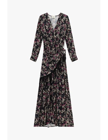Vestido Comprido Transpassado com Estampado Floral e Cinto com Laço Dixie