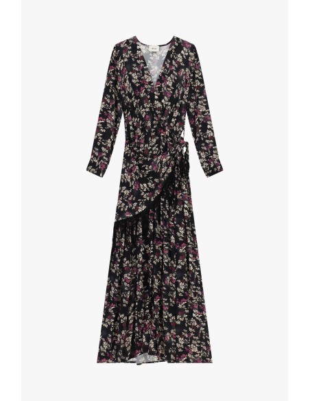 Vestido Comprido Transpassado com Estampado Floral e Cinto com Laço Dixie