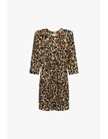 Vestido curto com estampado animal e franzidos Dixie