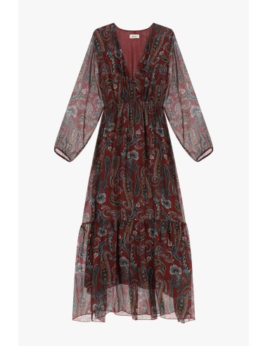 Vestido comprido com estampado paisley e mangas largas Dixie