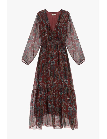 Vestido comprido com estampado paisley e mangas largas Dixie