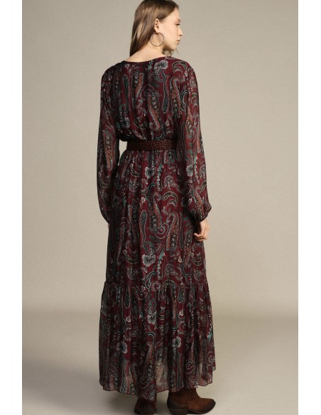 Vestido Comprido com Estampado Paisley e Mangas Amplas Dixie