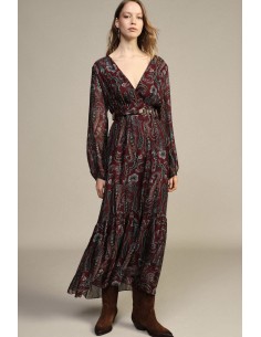 Vestido comprido com estampado paisley e mangas largas Dixie