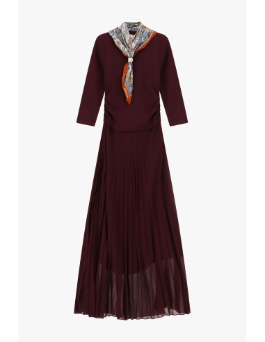 Vestido comprido com saia plissada e lenço estampado Dixie