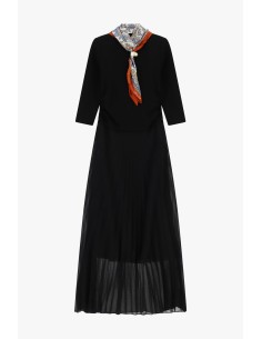Vestido comprido com saia plissada e lenço estampado Dixie