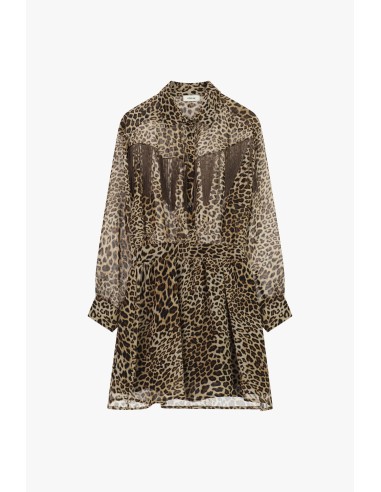 Vestido curto com estampado animal e franjas e cinto Dixie