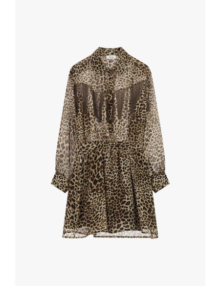 Vestido curto com estampado animal e franjas e cinto Dixie