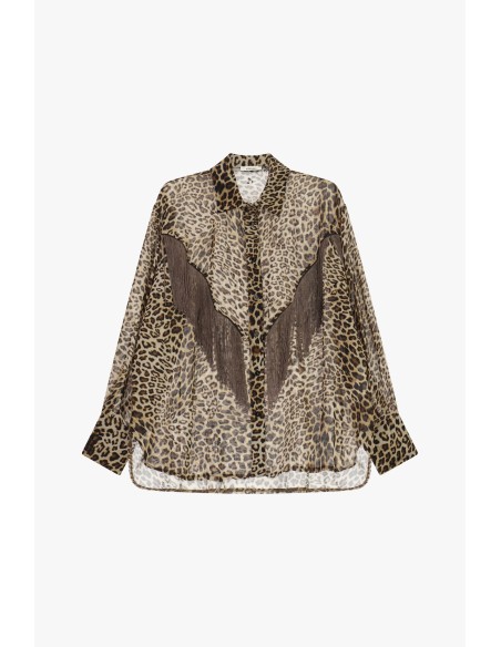Camisa animal print oversize Dixie com franjas decorativas