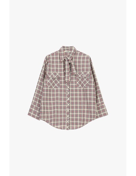 Camisa aos quadrados com bolsos frontais e laço Dixie