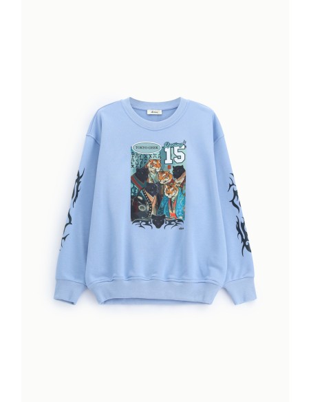 Sweatshirt de gola redonda com estampado gráfico e detalhes tribais Dixie