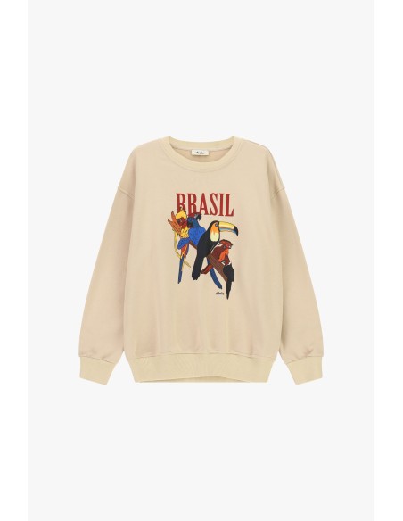 Sweatshirt de gola redonda com estampado de papagaios e inscrição Dixie