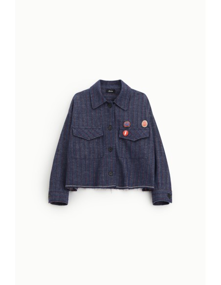 Blazer curto às riscas com bolsos aplicados Dixie