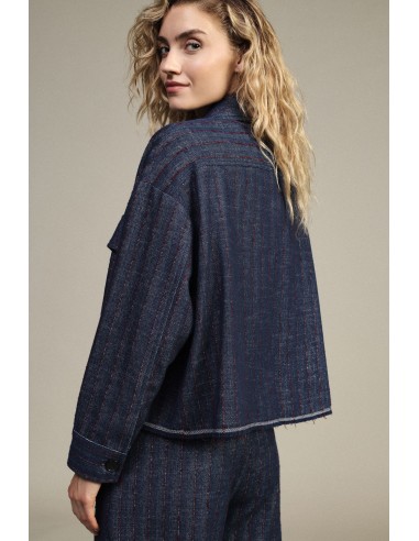 Blazer curto às riscas com bolsos aplicados Dixie