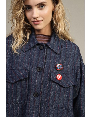 Blazer curto às riscas com bolsos aplicados Dixie