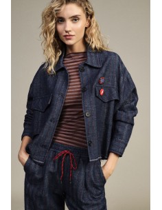 Blazer curto às riscas com bolsos aplicados Dixie