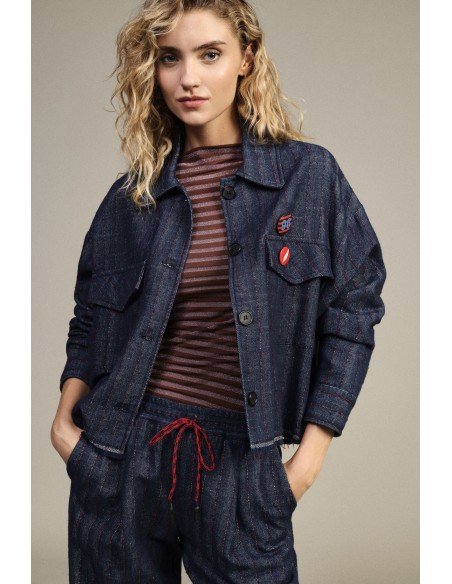 Blazer curto às riscas com bolsos aplicados Dixie