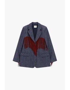 Blazer às riscas com franjas decorativas compridas Dixie