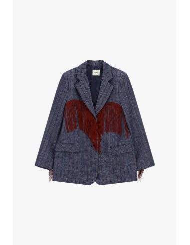 Blazer às riscas com franjas decorativas compridas Dixie