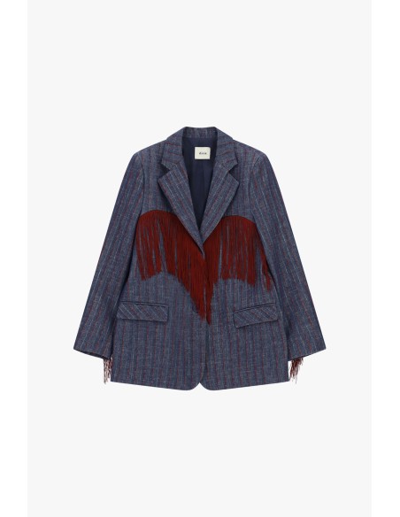 Blazer às riscas com franjas decorativas compridas Dixie